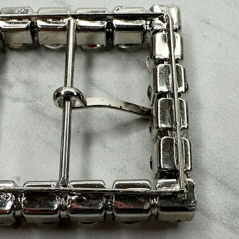 Square Rhinestone Silver Tone Belt Buckle